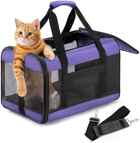 Conlun Cat Carrier Airline Approved, Soft-Sided Dog Carrier with Inner Safety Leash, Pet Transport Carrier for Small-Medium Cats Puppies up to 15 Lbs, Collapsible Travel Kitten Carrier Bag -Purple M | Airline Approved,with Inner Safety Leash,Collapsibl...