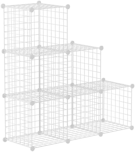 HUBSON Wire Cube Storage Organizer, Book/Toy/Craft/Potted Plants and petCloset Organizers and Storage Shelves, 6-Cube Freely Combinable Metal Grids Storage Shelf, White Iron