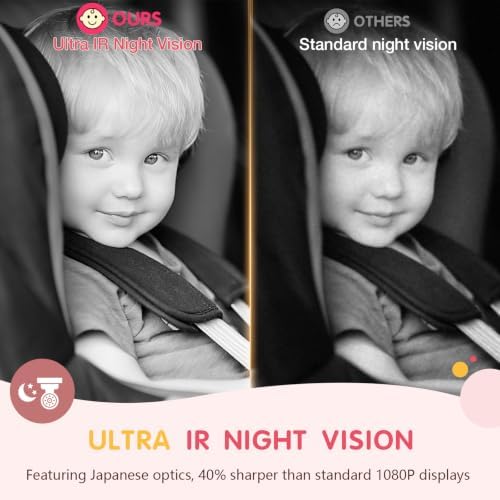 S100P Baby Car Camera with Ultra Night Vision, 5'' HD 1080P IPS Baby Car Monitor with 3X Zoom, Backseat/Carseat/Rear Seat Camera USB, Easy No-Damage Install, Safety for Infants and Pets (5 inch Pink)