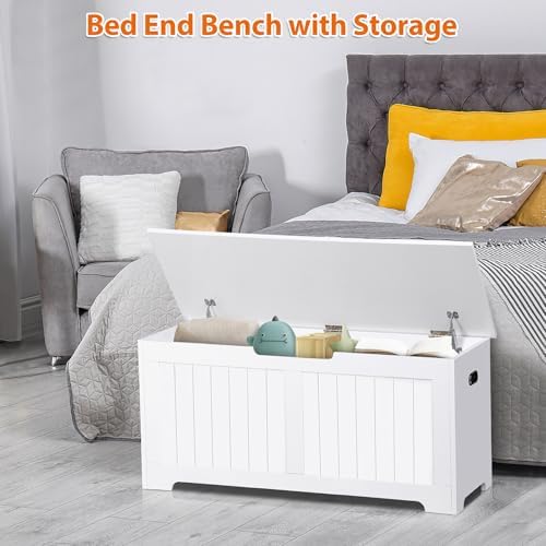 Wooden Storage Chest,30/40 Inch Storage Trunk w/2 Safety Hinges, Storage Bench, Modern Lift Top Chest Box Organizer (White, 40 Lx 15.7 W x19 H Inch)