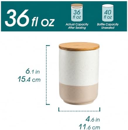 vancasso Sabine Ceramic Canister with Airtight Wood Lid - 36 oz Kitchen Storage Container for Coffee, Tea, Sugar, Nuts & Spices - Medium Countertop Jar