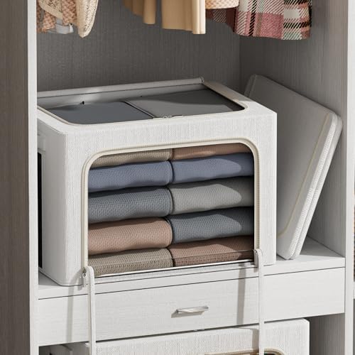 FHSQX 6 Pack Clothes Storage Bins,Ivory White, 16.5x12.2x12.2inch (40L)