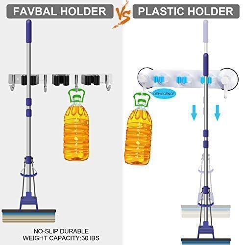 Broom Mop Holder Wall Mount,Favbal Garage Organization Tool Organizer Storage Broom Closet Kitchen Organization Heavy Duty Garage Tools Hanger with 3 Racks 4 Hooks for Home Kitchen Garden Laundry Room | Garage, Closet, Kitchen & Laundry Room Storage fo...