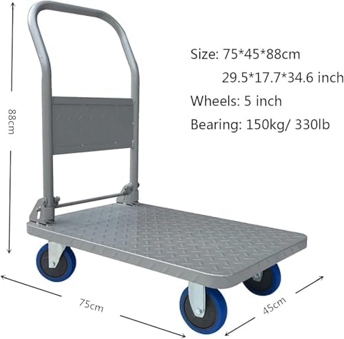 Foldable Steel Platform Cart with Handle & Swivel Wheels - Heavy-Duty Portable Hand Truck for Easy Transport of Goods - Perfect for Home, Warehouse, and Outdoor Use