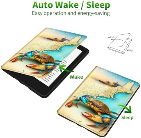 for Samsung Galaxy Tab E 9.6" 2015 SM-T560/T561/T567 Case | Slim Leather Smart Cover with Multi-Angle Anti-Slip Stand [Auto Wake/Sleep] Shell for Women Men - Map Crab