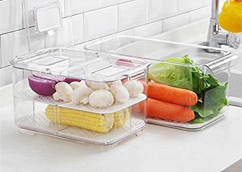 SANNO Fridge Food Storage Container Storage Containers, Produce Saver with Lids and Vents,Vegetable Fruit Storage Containers Stackable Salad Lettuce Keeper for Refrigerator，set of 2