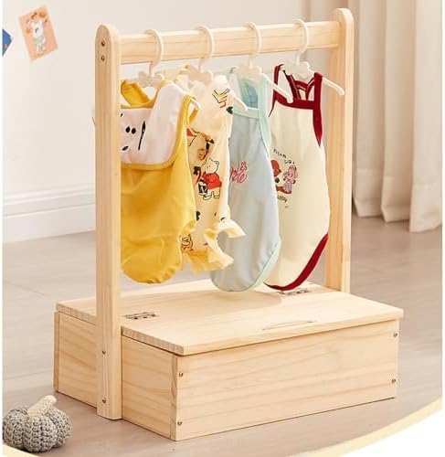SYUFRE Dog Garment Rack Pet Armoire Wardrobe Wooden Dress Up Clothes Storage Small Dog Closet Pet Clothes Organizer Accessories for Doll Cat and Puppy (Color : Square with Storage), 10200230