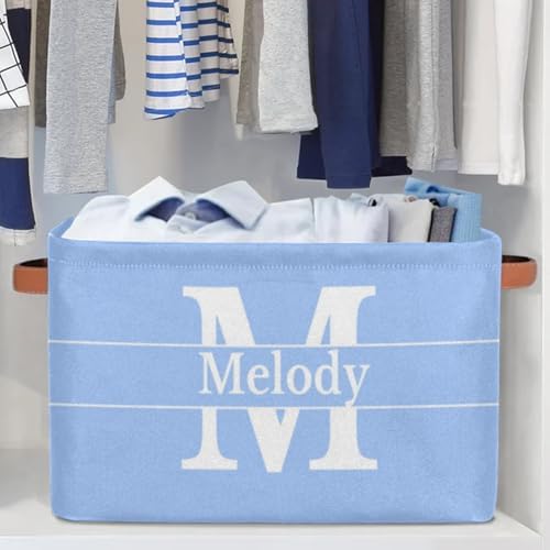 Custom Initial Letter Light Sky Blue Organizing Clothes Baskets