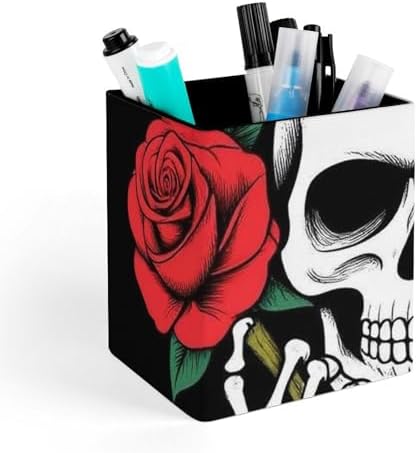 Modern Leather Desk Organizer Pen Cup Pencil Holder Vintage Rock Snake Knife Wild Eagle Rose Skull Makeup Brush Storage