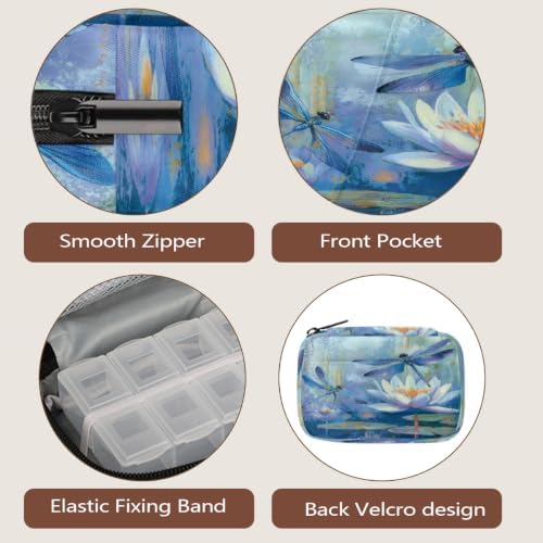 Travel Pill Organizer Water Lilies Dragonfly Art Small Pill Case