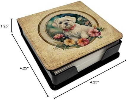 Caroline's Treasures Maltese and Flowers PU Leather Note Paper Holder with Artist-Designed Cover, Desk Accessory, Office Gift