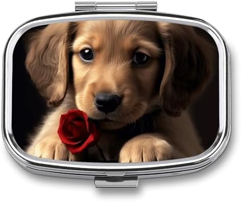 Pill Box 2 Compartment Medicine Pill Case Cute Pet Dog Printed Portable Pill Box Travel Pill Organizer for Pocket Purse Daily Medicine Vitamin Box Fish Oil Box Supplement Box