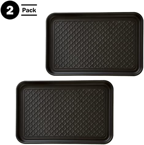 Stalwart All-Weather Outdoor or Indoor Boot Tray, Black | Weather-Resistant Hard Plastic Shoe Mat with Raised Edge for Deck, Patio, or Entryway Decor