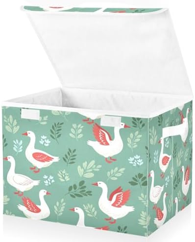 Storage Bins with Lids Geese Leaves Pattern Foldable Storage Boxes with Handles Large Storage Basket Collapsible Organizer Containers for Closet Home Bedroom Office