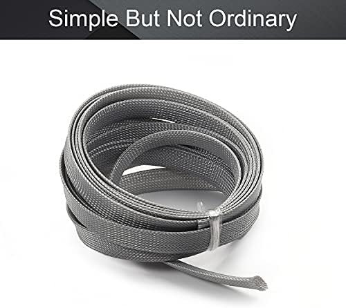 Bettomshin 1Pc 16.4Ft(5m) Cable Management Sleeve, 5/8"(16mm) Width PET Grey Cord Protector, Wire Loom Tube Insulated Split Sleeving for USB Cable Power Cord Organizer Video Cable Hider