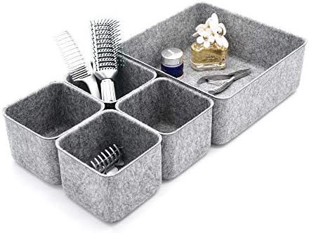Welaxy Desk Organizers Storage bins Set Office Drawer Organizers Pen holder pencil cup phone stand sticky note storage Closet Cabinet boxes Organizing 5-piece Pack (Gray)