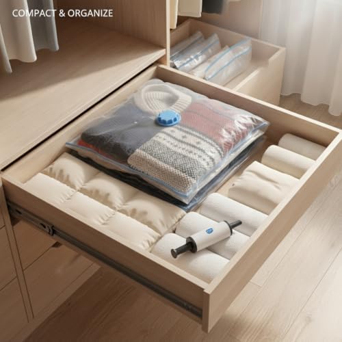 Vacuum Storage Bags with Hand Pump, Space Saver Compression Bags for Clothes and Bedding, Travel and Closet Organization (1 PC)