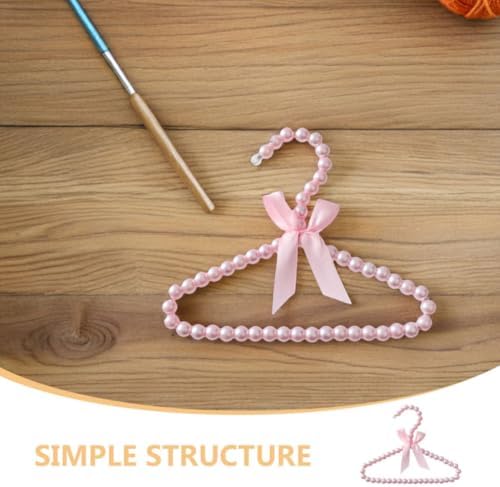 DOITOOL 5pcs Plastic Pet Hangers for Small Clothes with Elegant Pearl Beaded Design and Pink Color, Sturdy and Wear-Resistant Dog Clothing Rack for Pet Stores and Home Organization