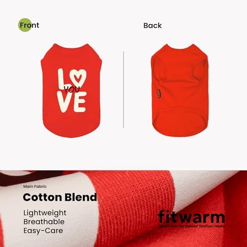 Fitwarm Love You Dog Shirt, Funny Valentines Outfit for Small Dogs Boy Girl, Festive Pet Clothes, Red, White, Large
