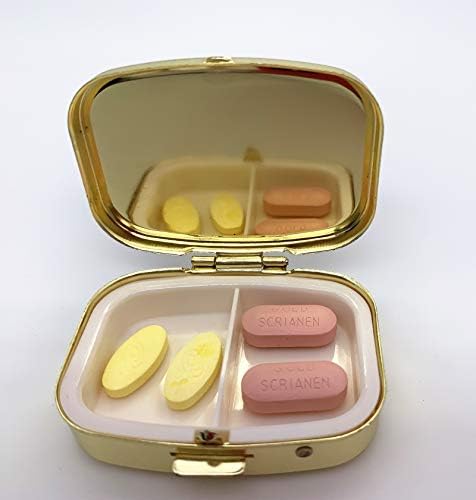 Happy Pills Pill Organizer Cute Metal Pill Case Travel Friendly Portable Compact Pill Box Pill Container to Hold Tylenol/Vitamins/Fish Oil/Supplements/Meds/Tablet for Purse/Pocket