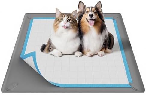 Pee Pad Holder for Dogs Fits Up to 24" x 24" Training Pads Silicone Puppy Pad Holder Tray Non-Slip Dog Pad Holder with Powerful Magnetic Lock Square Potty Pad Holder for Home Floor Protection