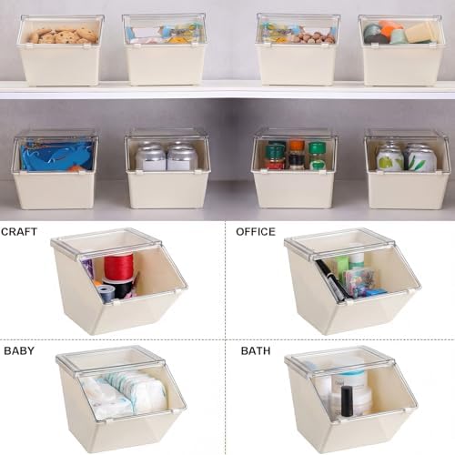 Yerliker 6 Pcs Clear Plastic Storage Bins with Lids Large Stackable Pantry Storage Organizer Bins Kitchen Organization Cabinet Organizers Ideal Containers for Fridge, Kitchen, Cabinets (White)