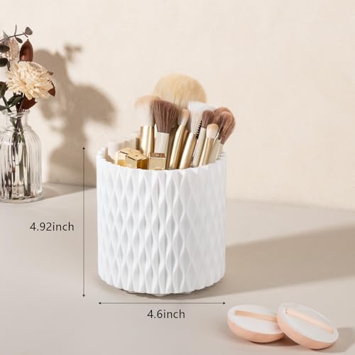 360 Rotating Makeup Brush Holder Make Up Brushes Organizer, Ripple White