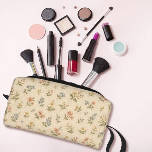 Small Floral Small Makeup Bag for Women, 600D Oxford Travel Pouch | Small Floral Cosmetic Pouch with Double-Sided Print and Foam Padding for Women, Travel, Gym, Weekend Trips and Daily