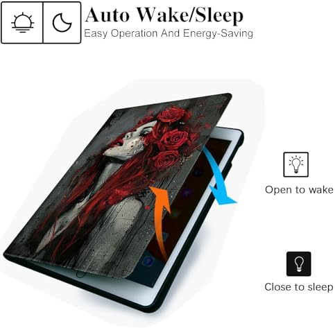 for Microsoft Surface Pro X/Pro X Plus-13 2019/2020/2021/2024 Tablet Case,Auto Wake/Sleep,Adjustable Stand Protective Cover - Rose Girl Dark Art