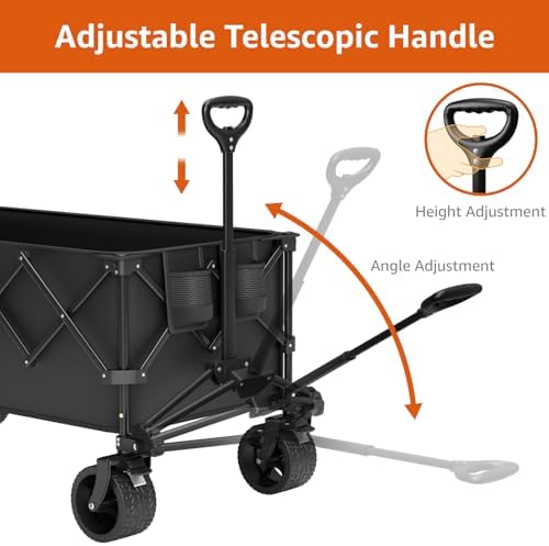 Collapsible Wagon Cart with Wheels Foldable - Folding Utility Heavy Duty Wagons Carts for Grocery Sports Garden Shopping Camping Wheelbarrows (Black,300L)