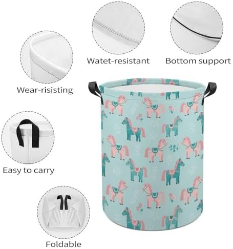 Waterproof Clothes Hamper with Handles Flowers Floral Horse Couple Art, Collapsible Basket for Laundry, Toy, and Bedroom Storage Solutions
