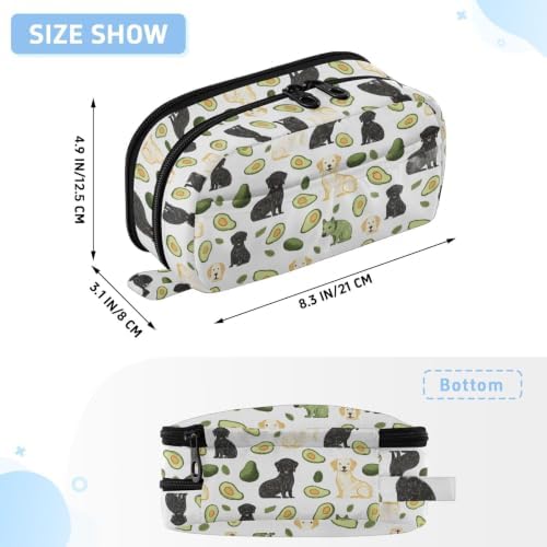 SUABO Pet Dog Avocado Pencil Case Large Pen Stationery Bag | Pencil Pouch Stationery Organizer with Compartments, Transparent PVC Layer, School Office Supplies for Kids Adults