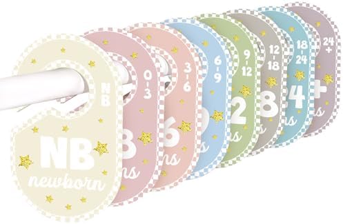 POVETIRE Baby Closet Dividers for Clothes Organizer,Set of 8 Neutral Double-Sided Baby Clothes Size Labels,Nursery Organization for Newborn Clothing, Infant to 24 Months Boy & Girl