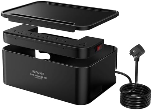 Power Strips with Cable Management Box, Surge Protector, Black | Cord Organizer with 8 Outlets 3 USB Ports Switch Control, 6.6 ft Plug Extension Cord, Charging Station for Dorm, Office, Home