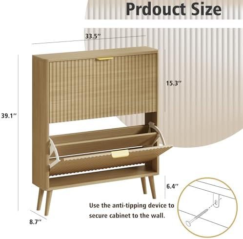 KIGOTY Narrow Shoe Storage Cabinet, Shoe Cabinet with 2 Flip Drawers, Freestanding Shoe Organizer with Legs for Entryway, Slim Shoe Rack Cabinet for Enterway (Yellow, 2 Flip Drawer)