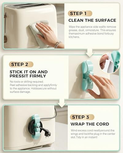 6 PCS Cord Organizer for Appliances, Upgraded Kitchen Appliance Cord Organizer Stick On Appliance Wire Organizer Wire Wrap for Kitchen Appliances Mixers, Coffee Maker, Pressure Cooker, Air Flyer