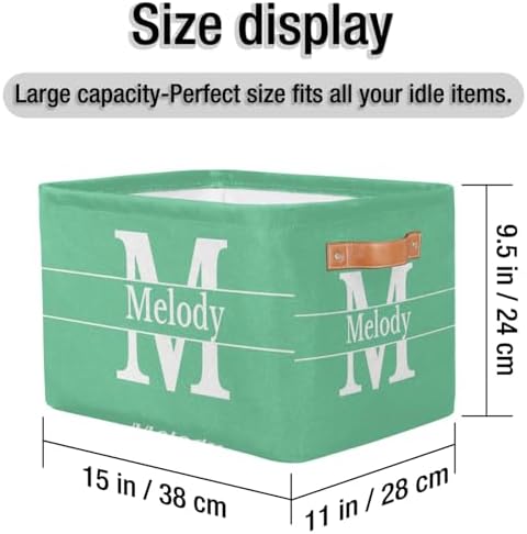 Personalized Name Storage Basket, Mint Green Print Initial Letter