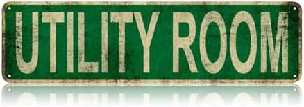 Utility Room Street Sign, Vintage Tin Sign, Wall Decor For Home Farmhouse Bar Cafe Garage, Indoor Outdoor Decoration For Utility Space Home Decor Holiday Gift 16x4 Inch