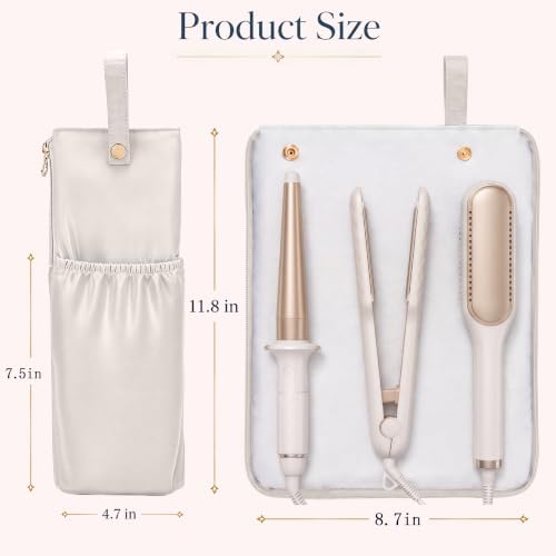 Hot Tools Travel Bag with Heat Resistant Mat, 2-in-1 Hair Tools Organizer Bag for Curling Iron, Flat Iron, Portable Holder & Mat with Cord Pocket for Home Travel(White)