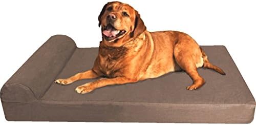Dogbed4less Premium HeadRest Pillow Orthopedic Cool Memory Foam Dog Bed for Large Dogs, Waterproof Lining with Washable Denim Brown Cover, XXL 55X37X4