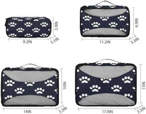 Dog Bones Paw 4 Set Packing Cubes Luggage Organizer Bags for Travel Accessories and Essentials, Dog Paws