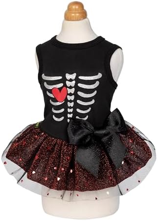 Fitwarm Halloween Skeleton Dog Dress, Funny Dog Halloween Costumes, Doggy Clothes for Small Dogs Girl, Pet Apparel, Black, Red, White, Medium