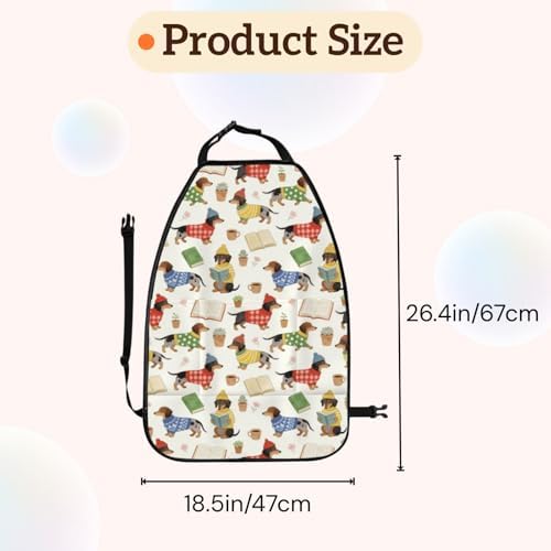Car Seats Back Protector 2 PCS - Dachshund | with 3 Storage Pockets, Shield Seats From Dirt, Mud Scratches, Fits Cars SUVs Trucks and Jeeps