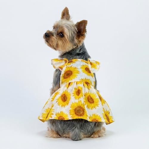 Fitwarm Dog Sunflower Dress, Dog Clothes for Small Dogs Girl, Pet Cat Apparel, White, Yellow, Red, Large