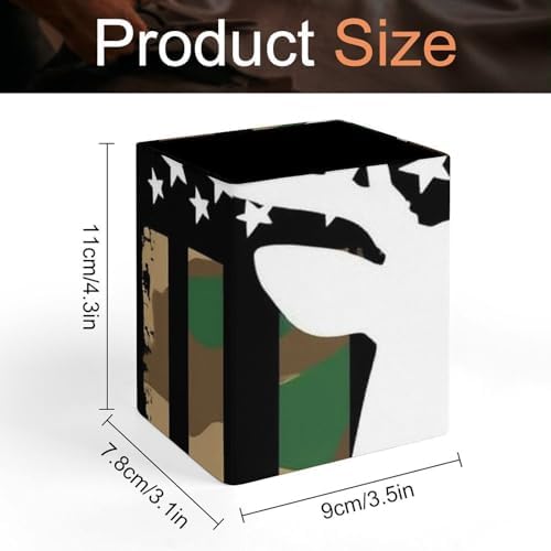 Office Pen Holder Desktop Stationery Organizer Makeup Brush Cup For Women Hunting Deer Camo Camouflage American Flag Black