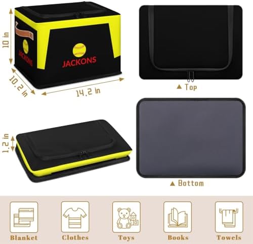 Custom Storage Basket with Zipper Lid, Tennis Ball Foldable Fabric Storage Boxes Decorative Closet Shelves Clothes Organizer Container Cubes with Handle 1PCS