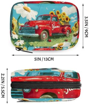 Travel Pill Organizer Vintage Red Truck Flower Small Pill Case