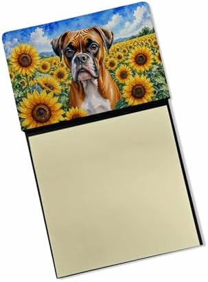 Caroline's Treasures Boxer in Sunflowers Watercolor Sticky Note Holder Refillable Dispenser Desk Accessory 3x3 Pad Gift