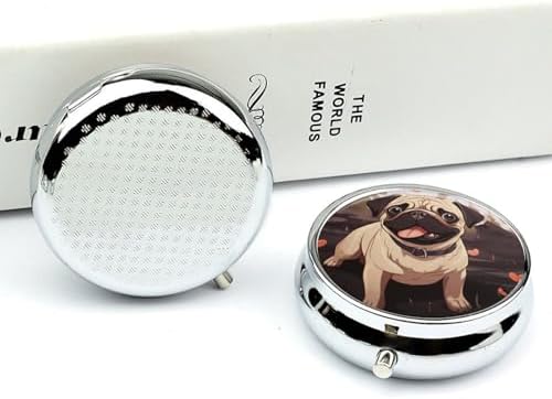 Cute Pet Pill Box for Purse Pocket Small Round Pill Case Decorative Medicine Box Travel Medicine Tablet Case Vitamin Organizer Pill Container Holder Unique Gift