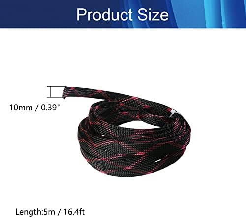 Jutagoss PET Expandable Braided Cable Sleeve, 16.4ft - 3/8 inch Black Pink Cable Management Sleeve, Wire Loom Tube Cord Protector for USB Cable, Power Cord, Audio Video and More, 1Pc